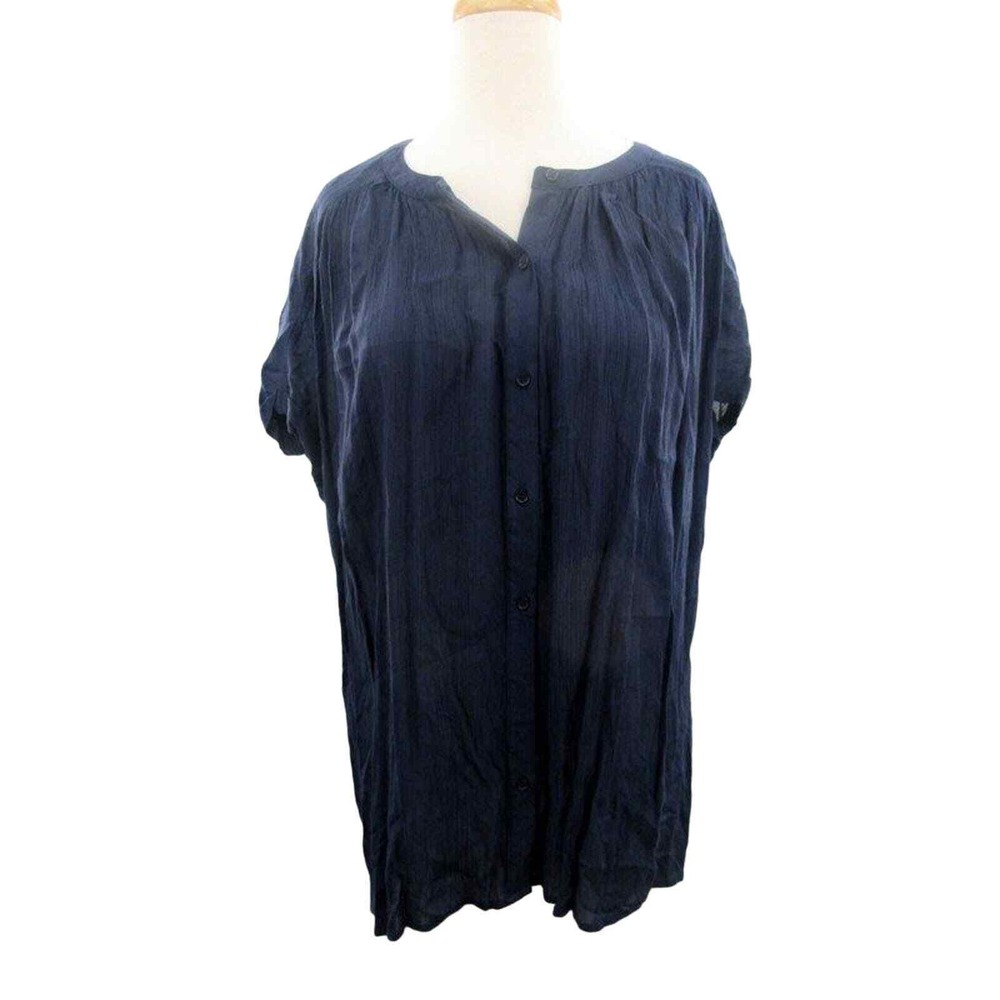 Umgee‎ USA Womens Cap Sleeve Button Front Gathered Top/Tunic Navy S